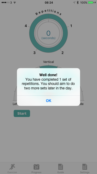 Completed one set of repetitions Progress bar show one complete repetition