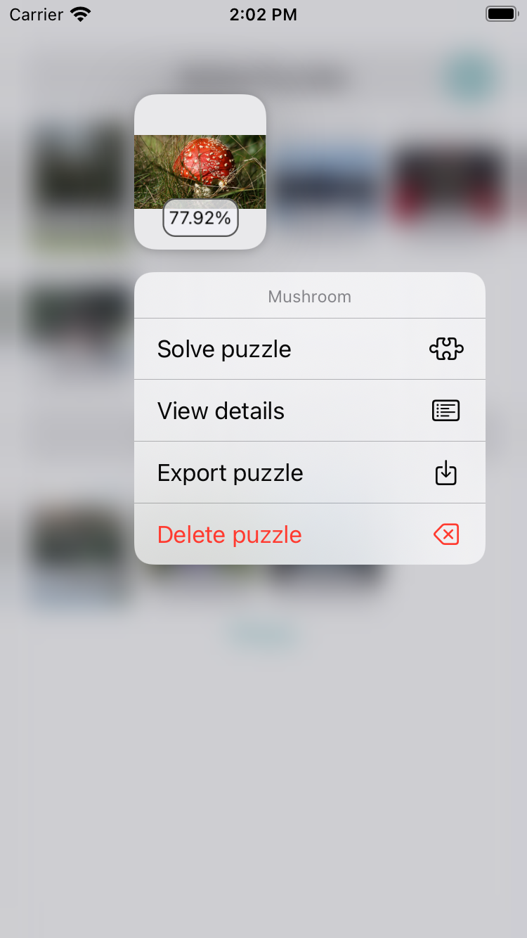 The home screen showing context menu The home screen showing context menu