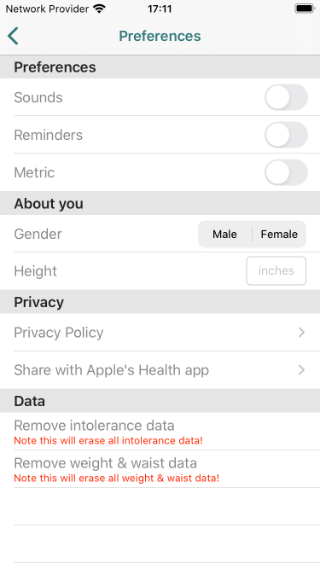 The preferences screen The preferences screen